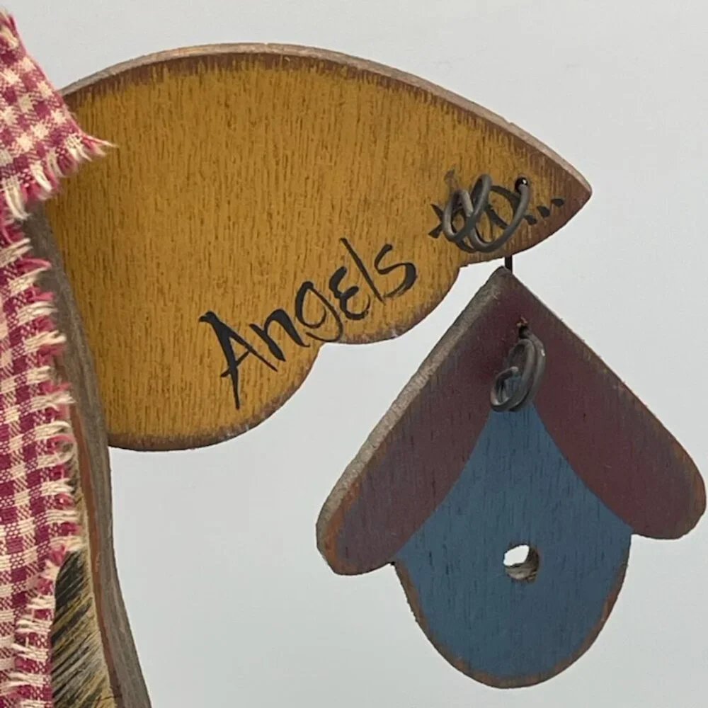 Vtg‎ Old Homestead Inc Wood Cats Are Angels Figure Hand Painted Farmhouse